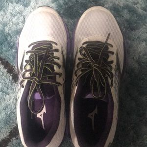 Purple and white sneakers
